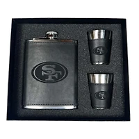 San Francisco 49ers Black Leather 3 Piece Flask and Shot Glass Set
