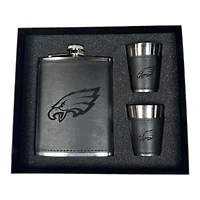 Philadelphia Eagles Black Leather 3 Piece Flask and Shot Glass Set