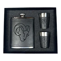 Los Angeles Rams Black Leather 3 Piece Flask and Shot Glass Set