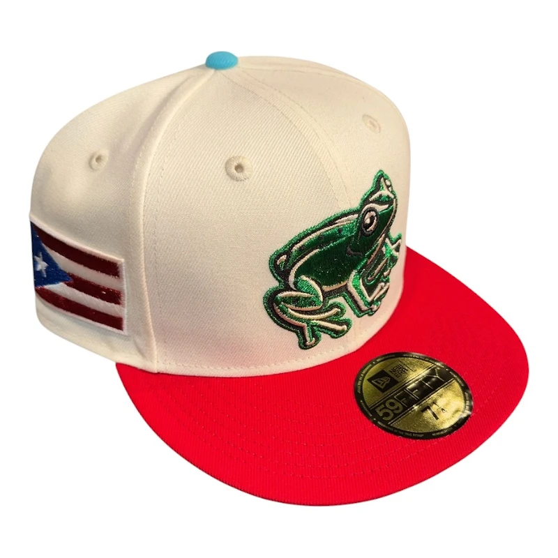 Lehigh Valley Coquis Vice Blue and Scarlet Puerto Rico Flag Patch Geen UV MiLB New Era 59FIFTY Fitted Hat