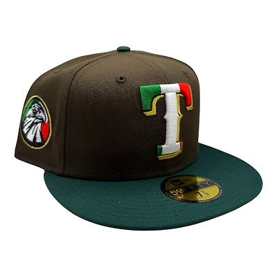 Texas Rangers Brown and Green Hecho En Mexico Eagle Patch Grey UV New Era 59FIFTY Fitted Hat
