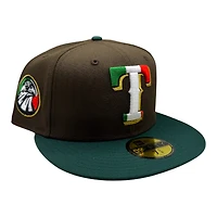 Texas Rangers Brown and Green Hecho En Mexico Eagle Patch Grey UV New Era 59FIFTY Fitted Hat