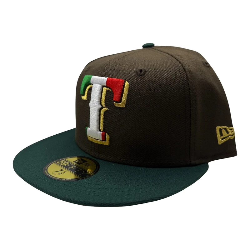 Texas Rangers Brown and Green Hecho En Mexico Eagle Patch Grey UV New Era 59FIFTY Fitted Hat
