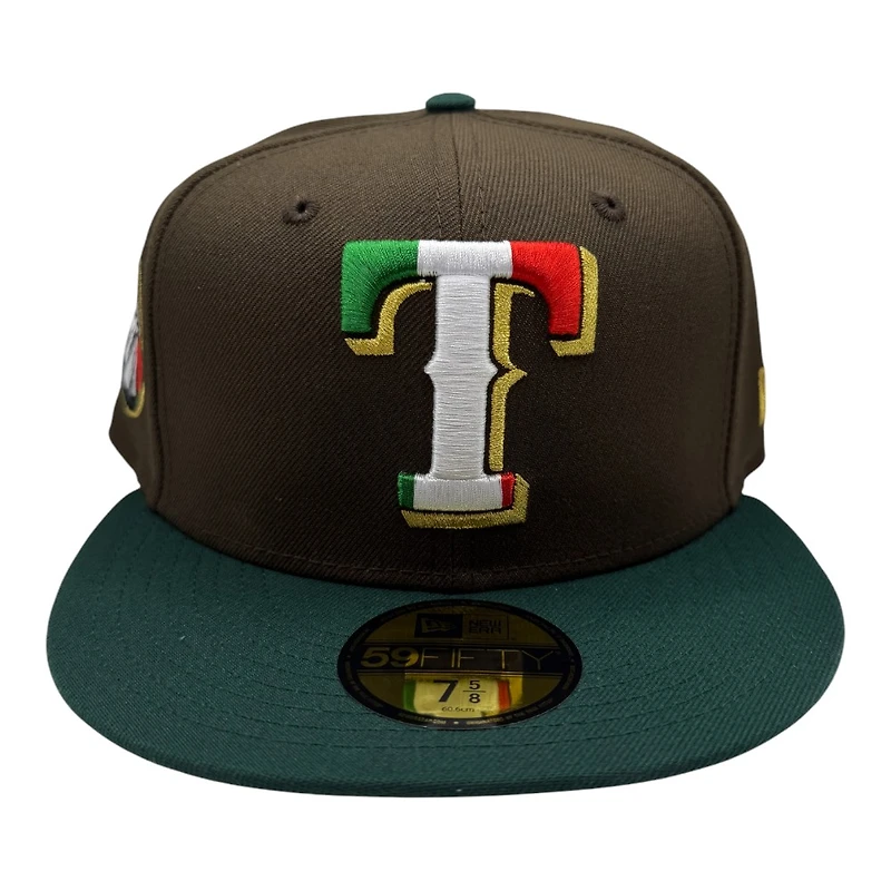 Texas Rangers Brown and Green Hecho En Mexico Eagle Patch Grey UV New Era 59FIFTY Fitted Hat