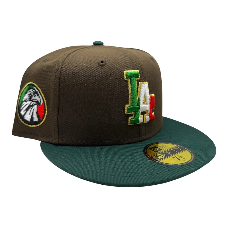 Los Angeles Dodgers Brown and Green Hecho En Mexico Eagle Patch Grey UV New Era 59FIFTY Fitted Hat