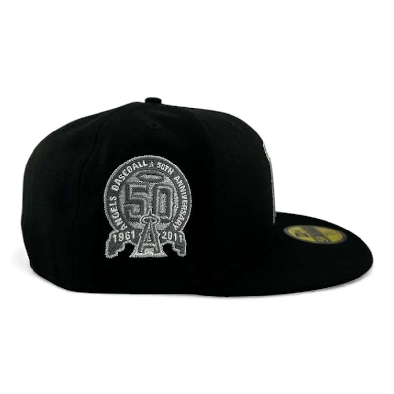 Anaheim Angels Black and Silver Metallic "Halos Collection" 50th Anniversary Patch Gray UV New Era 59FIFTY Fitted Hat