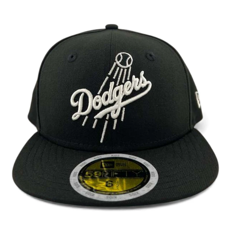 Kids Los Angeles Dodgers White on Black Shooting Ball Green UV Custom New Era 59FIFTY Fitted Hat