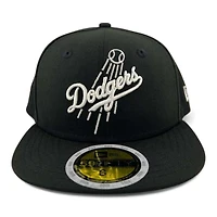 Kids Los Angeles Dodgers White on Black Shooting Ball Green UV Custom New Era 59FIFTY Fitted Hat