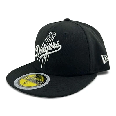 Kids Los Angeles Dodgers White on Black Shooting Ball Green UV Custom New Era 59FIFTY Fitted Hat
