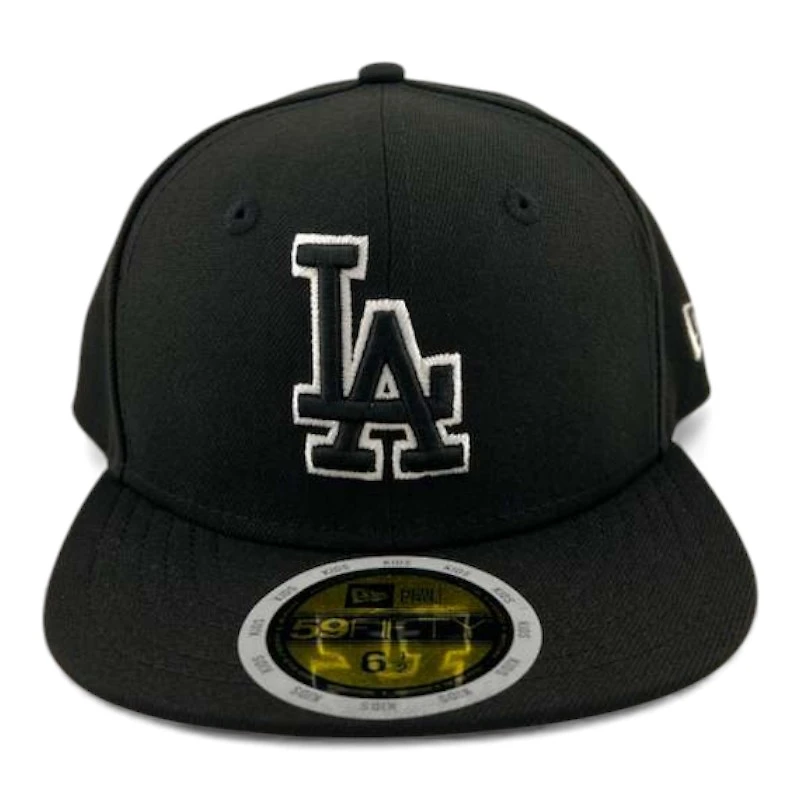 Kids Los Angeles Dodgers Black on White Outline Gray UV Custom New Era 59FIFTY Fitted Hat