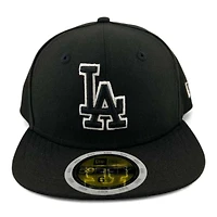 Kids Los Angeles Dodgers Black on White Outline Gray UV Custom New Era 59FIFTY Fitted Hat