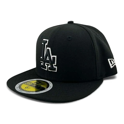 Kids Los Angeles Dodgers Black on White Outline Gray UV Custom New Era 59FIFTY Fitted Hat