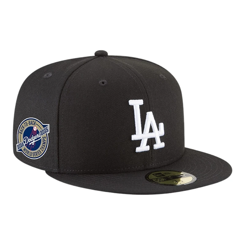 Los Angeles Dodgers Black and White Back-to-Back World Series Champs Circle Patch New Era 59FIFTY Fitted Hat