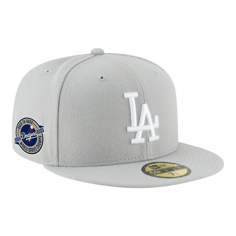 Los Angeles Dodgers Gray Back-to-Back World Series Champs Circle Patch Grey UV New Era 59FIFTY Fitted Hat