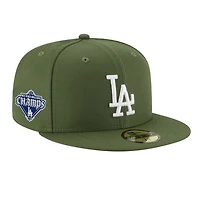 Los Angeles Dodgers Olive Green Back-to-Back World Series Champs Diamond Patch New Era 59FIFTY Fitted Hat