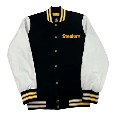 Pittsburgh Steelers Black Varsity Jacket GIII Genuine NFL Full-Snap