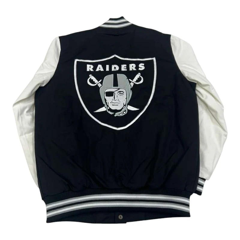 Las Vegas Raiders Black Varsity Jacket GIII Genuine NFL Full-Snap