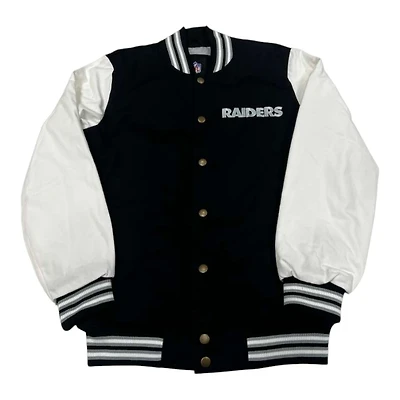Las Vegas Raiders Black Varsity Jacket GIII Genuine NFL Full-Snap