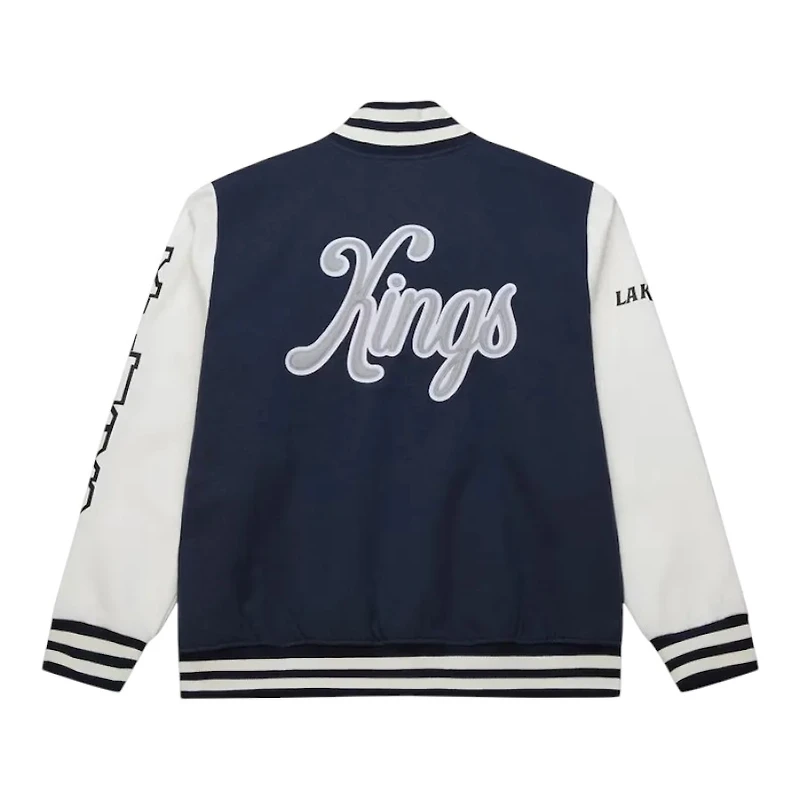 Los Angeles Kings Navy Washed Fleece Mitchell & Ness Full-Snap Varsity Jacket