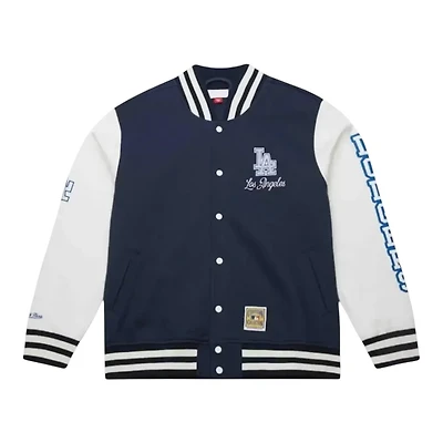 Los Angeles Dodgers Navy Washed Fleece Mitchell & Ness Full-Snap Varsity Jacket