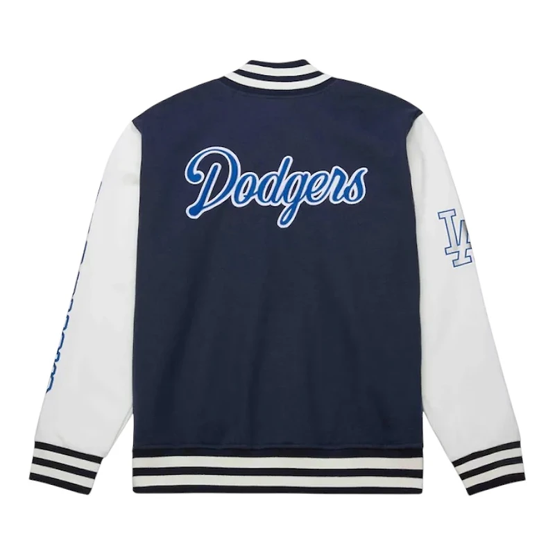 Los Angeles Dodgers Navy Washed Fleece Mitchell & Ness Full-Snap Varsity Jacket