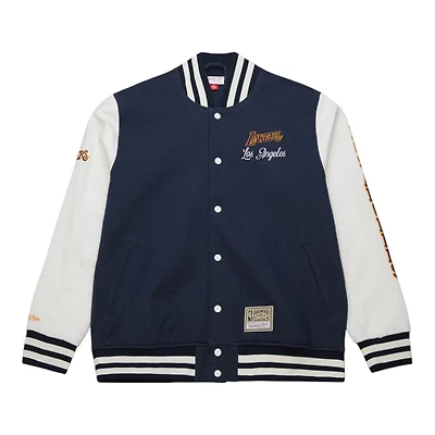 Los Angeles Lakers Navy Washed Fleece Mitchell & Ness Full-Snap Varsity Jacket