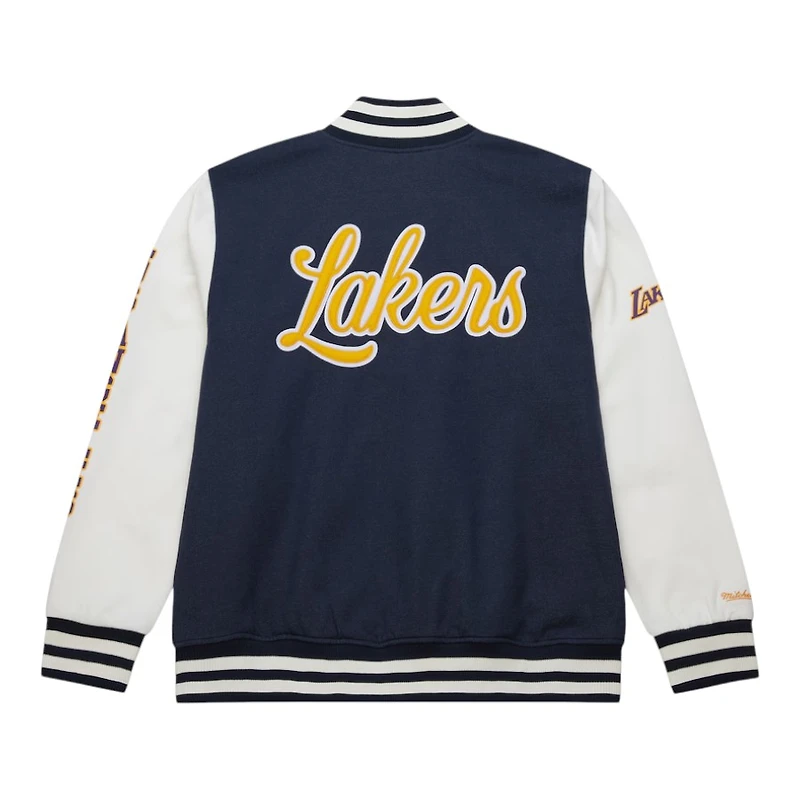 Los Angeles Lakers Navy Washed Fleece Mitchell & Ness Full-Snap Varsity Jacket
