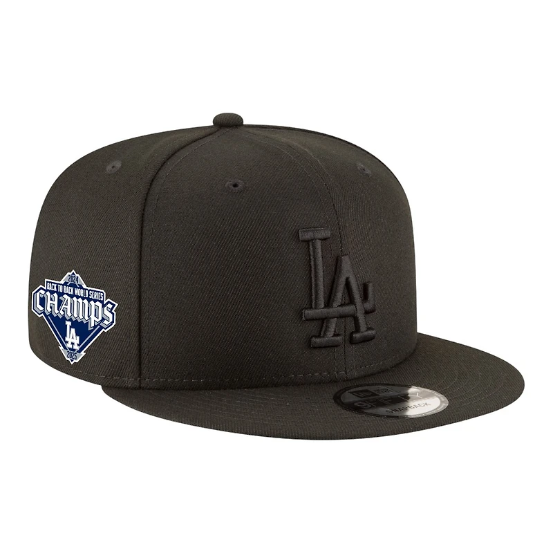 Los Angeles Dodgers Black on Black Back-to-Back Champs Baseball Diamond Patch New Era 9FIFTY Snapback Hat