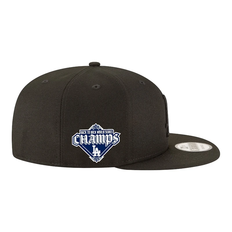 Los Angeles Dodgers Black on Black Back-to-Back Champs Baseball Diamond Patch New Era 9FIFTY Snapback Hat