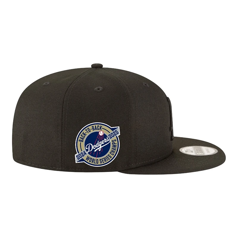 Los Angeles Dodgers Black on Black Back-to-Back Champs Circle Patch New Era 9FIFTY Snapback Hat