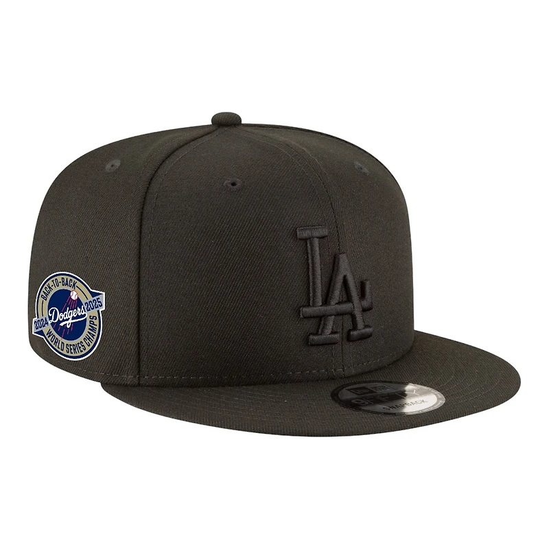 Los Angeles Dodgers Black on Black Back-to-Back Champs Circle Patch New Era 9FIFTY Snapback Hat
