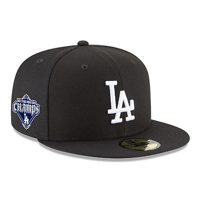 Los Angeles Dodgers Black & White Back-to-Back World Series Champs Diamond Patch Grey UV New Era 59FIFTY Fitted Hat