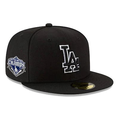 Los Angeles Dodgers Black & White Outline Back-to-Back World Series Champs Diamond Patch Grey UV New Era 59FIFTY Fitted Hat