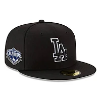 Los Angeles Dodgers Black & White Outline Back-to-Back World Series Champs Diamond Patch Grey UV New Era 59FIFTY Fitted Hat