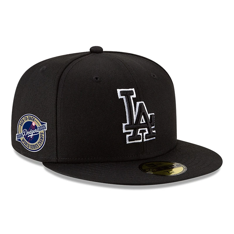 Los Angeles Dodgers Black & White Outline Back-to-Back World Series Champs Circle Patch Grey UV New Era 59FIFTY Fitted Hat