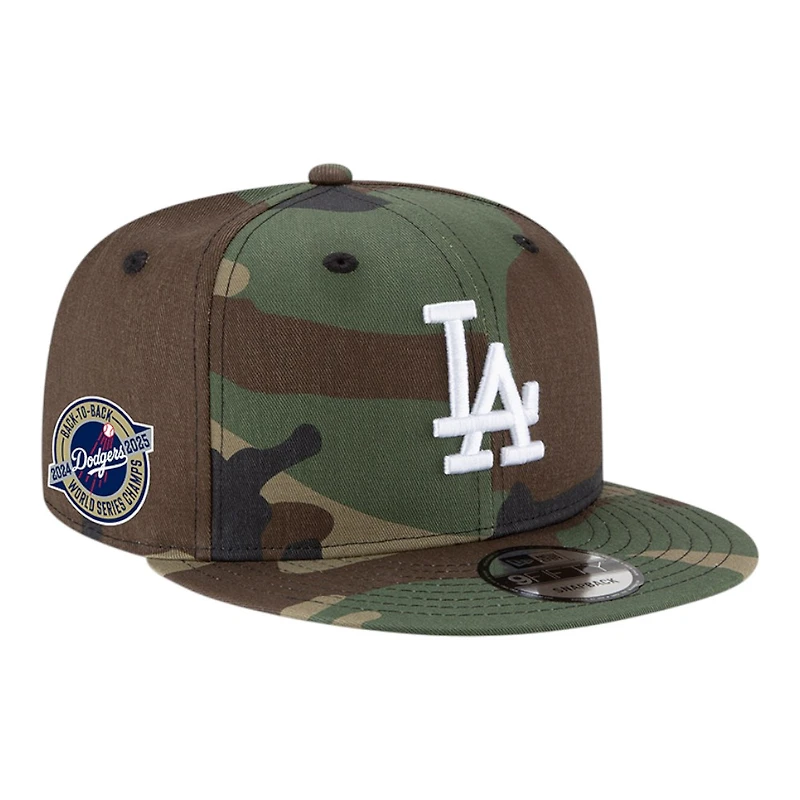 Los Angeles Dodgers Woodland Camo Back-to-Back Champs Circle Patch Grey UV New Era 9FIFTY Snapback Hat