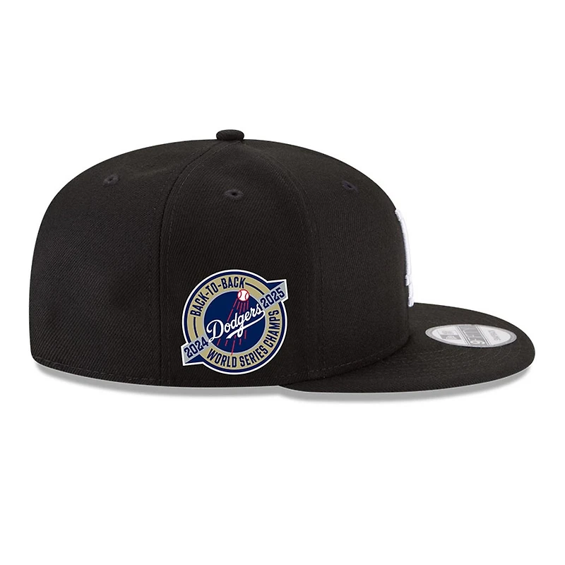 Los Angeles Dodgers Black and White Back-to-Back Champs Circle Patch Grey UV New Era 9FIFTY Snapback Hat