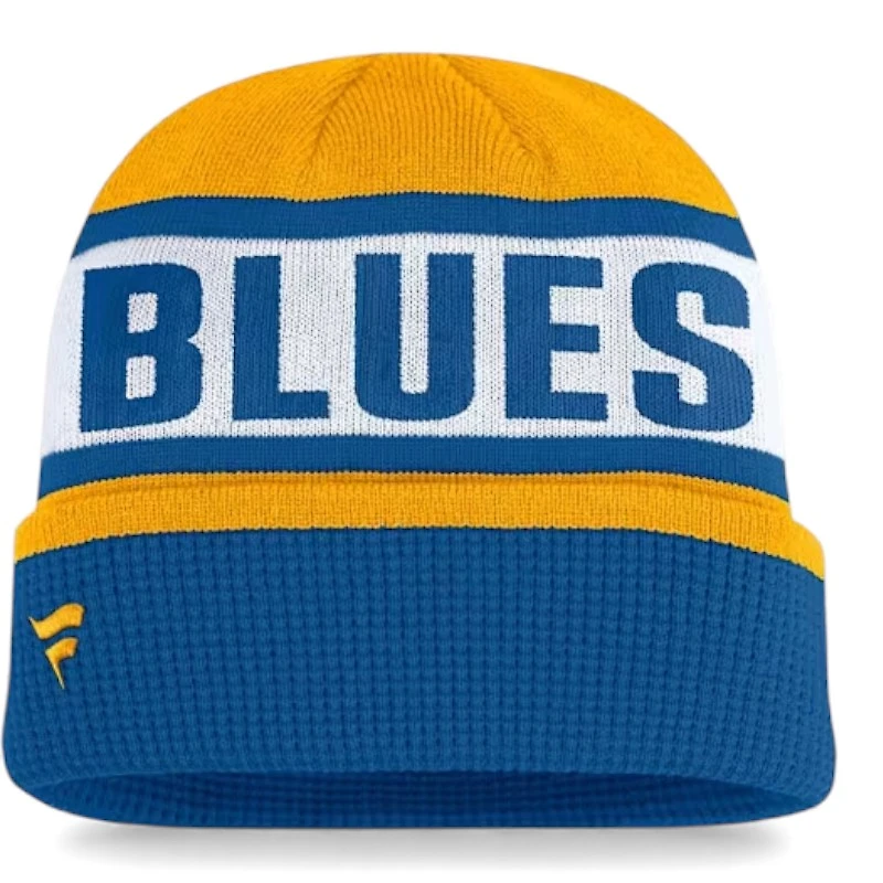 St. Louis Blues Yellow and Blue Switchback Cuffed Knit Beanie Hat