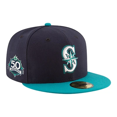 Seattle Mariners Navy and Teal 50 Seasons Patch New Era 59FIFTY Fitted Hat