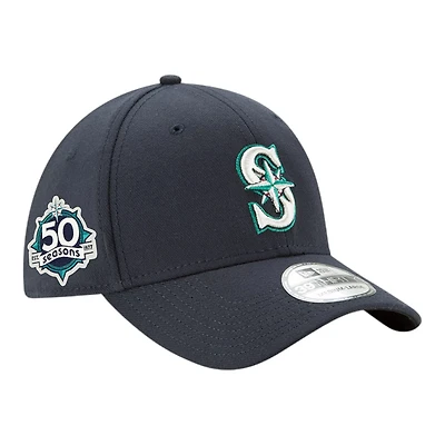 Seattle Mariners Navy 50 Seasons Patch New Era 39THIRTY Flex Fit Stretch Hat