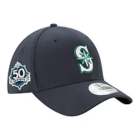 Seattle Mariners Navy 50 Seasons Patch New Era 39THIRTY Flex Fit Stretch Hat