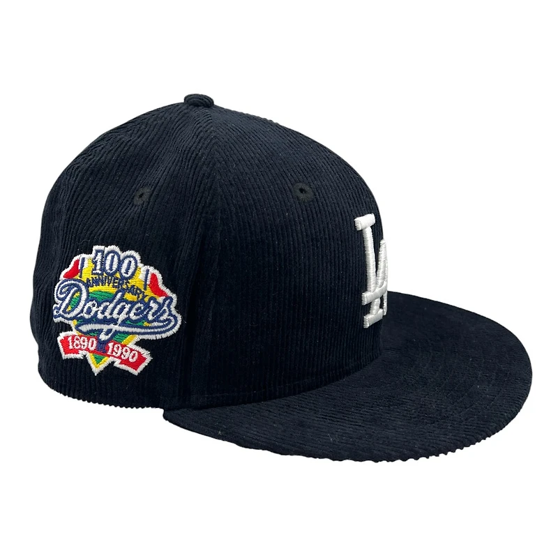 Los Angeles Dodgers Navy Corduroy 100th Anniversary Side Patch Grey UV New Era 59FIFTY Fitted Hat