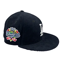 Los Angeles Dodgers Navy Corduroy 100th Anniversary Side Patch Grey UV New Era 59FIFTY Fitted Hat