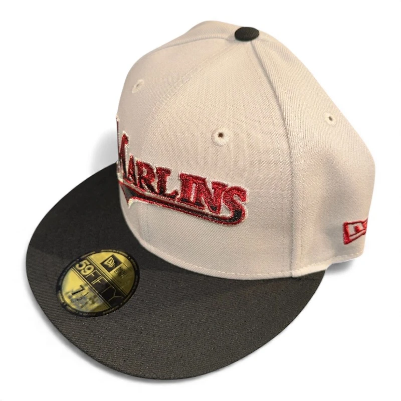 Florida Marlins Stone and Black 2003 World Series Patch Red UV New Era 59FIFTY Fitted Hat