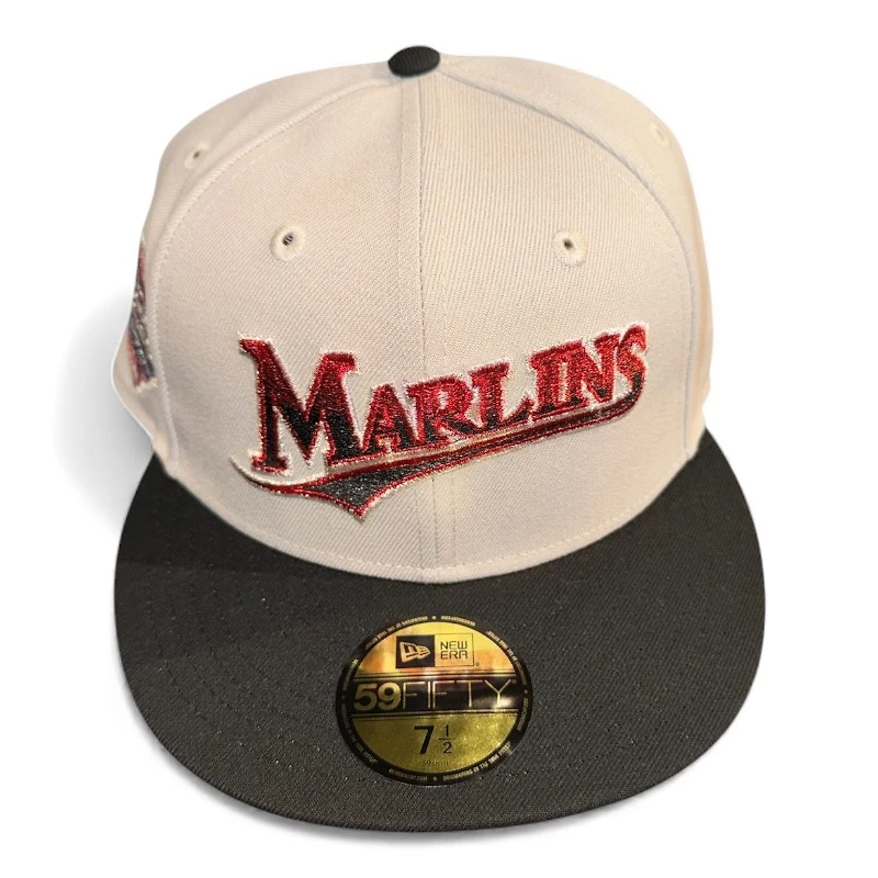 Florida Marlins Stone and Black 2003 World Series Patch Red UV New Era 59FIFTY Fitted Hat