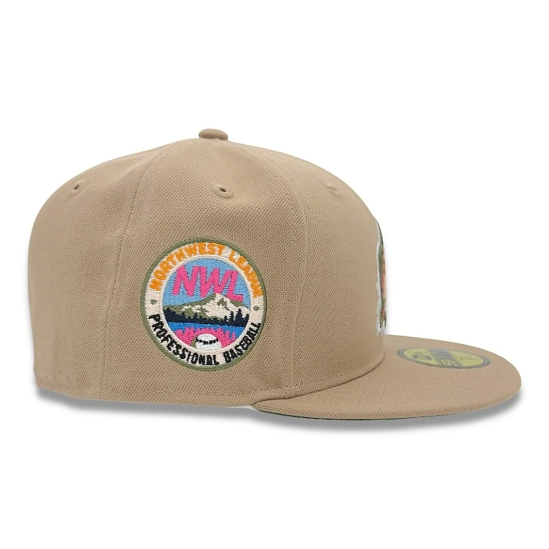 Spokane Indians Camel Northwest League Patch Green UV New Era 59FIFTY Fitted Hat
