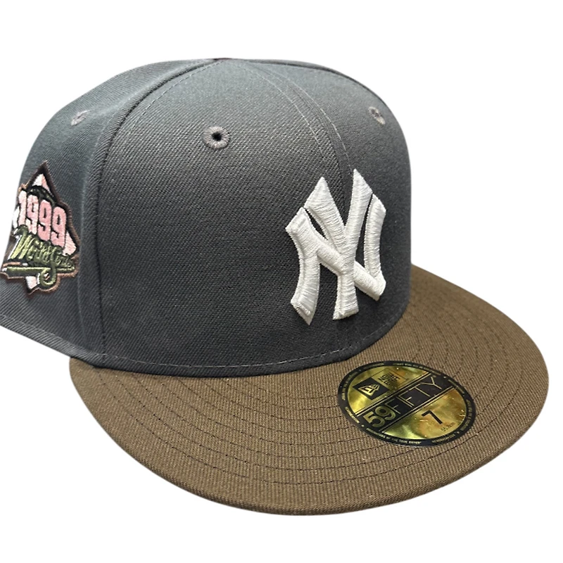New York Yankees Graphite and Brown 1999 WS Patch Pink UV Era 59FIFTY Fitted Hat