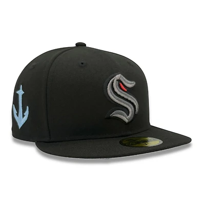 Seattle Kraken Black with Anchor Side Patch Icy Blue UV New Era 59FIFTY Fitted Hat