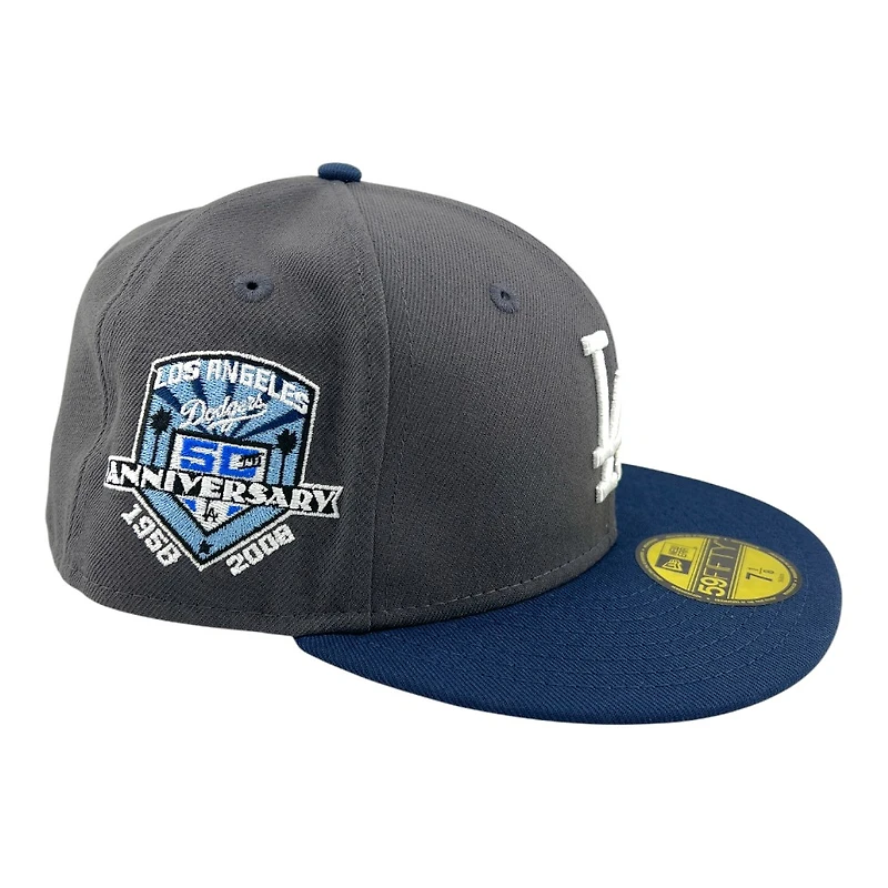 Los Angeles Dodgers Graphite and Ocean Blue Two Tone 50th Anniversary Patch Icy UV New Era 59FIFTY Fitted Hat
