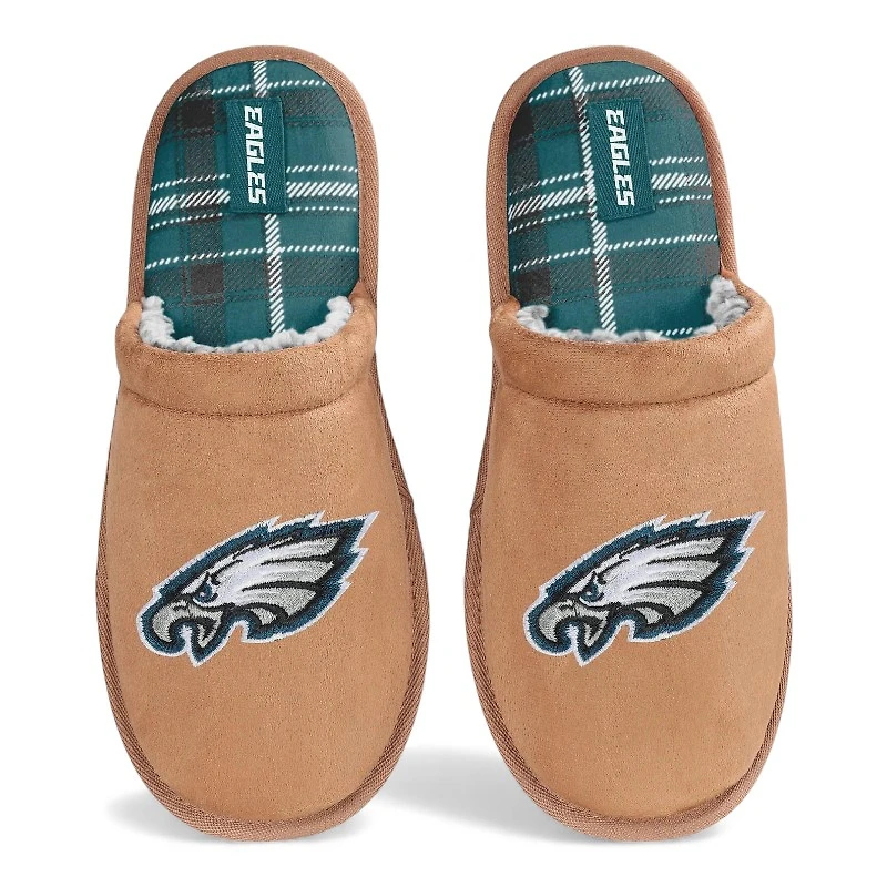 Men's Philadelphia Eagles Flannel Lined Brown Suede Scuff Slipper